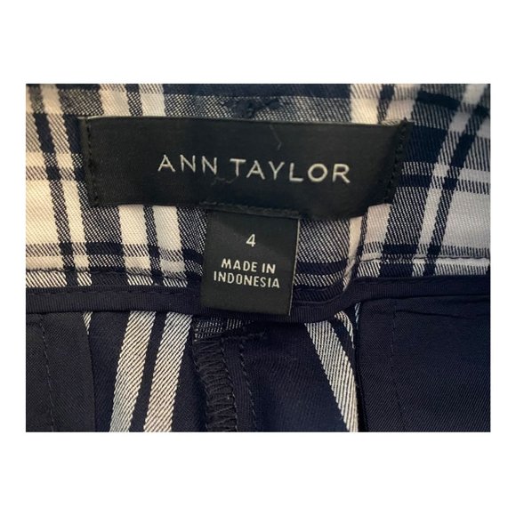 Ann Taylor Pants Women Size 4 Blue White Plaid Cropped Mid-Rise Cotton Stretch - Picture 2 of 9
